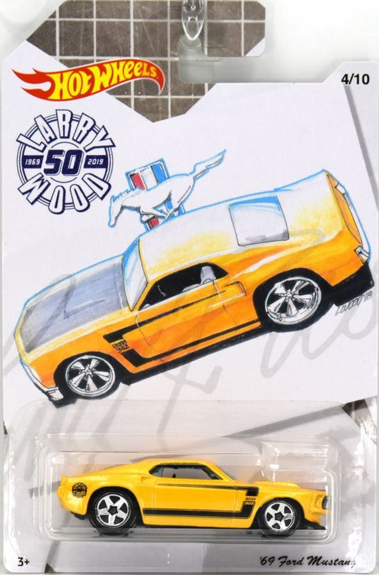Hot Wheels 2019 - Theme / Larry Wood 50 Years of Design 04/10 - '69 Ford Mustang - Pearl Yellow with Black Stripes - 5 Spokes - Walmart Exclusive