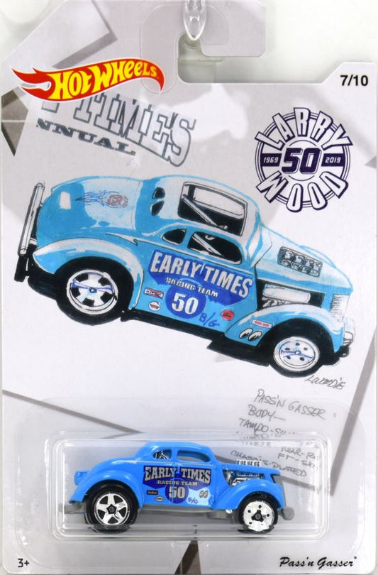 Hot Wheels 2019 - Theme / Larry Wood 50 Years of Design 07/10 - Pass 'N Gasser - Blue with 'Early Times Race Team and various Racing Decals - Walmart Exclusive