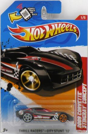 Hot Wheels 2012 - Collector # 196/247 - Thrill Racers / City Stunt 1/5 - 2009 Corvette Stingray Concept - Matte Black - USA