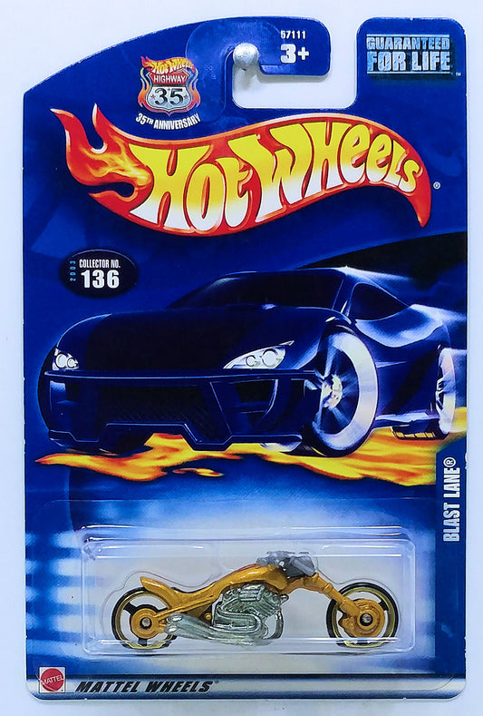 Hot Wheels 2003 - Collector # 136/220 - Blast Lane - Metallic Gold with Gray Handlebars