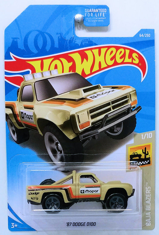 Hot Wheels 2019 - Collector # 064/365 - Baja Blazers 1/10 - '87 Dodge D100 - Tan - USA