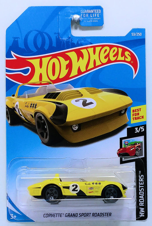 Hot Wheels 2019 - Collector # 053/250 - HW Roadsters 3/5 - Corvette Grand Sport Roadster - Yellow / #2 - USA Card