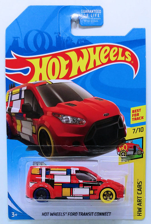 Hot Wheels 2018 - KMart Exclusive - HW Art Cars 7/10 - Hot Wheels Ford Transit Connect - Red - USA Card