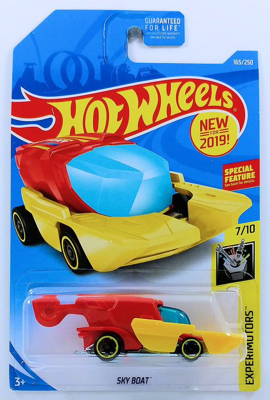 Hot Wheels 2019 - Collectors # 165/250 - Experimotors 7/10 - New Models - Sky Boat - Red & Yellow - USA Card