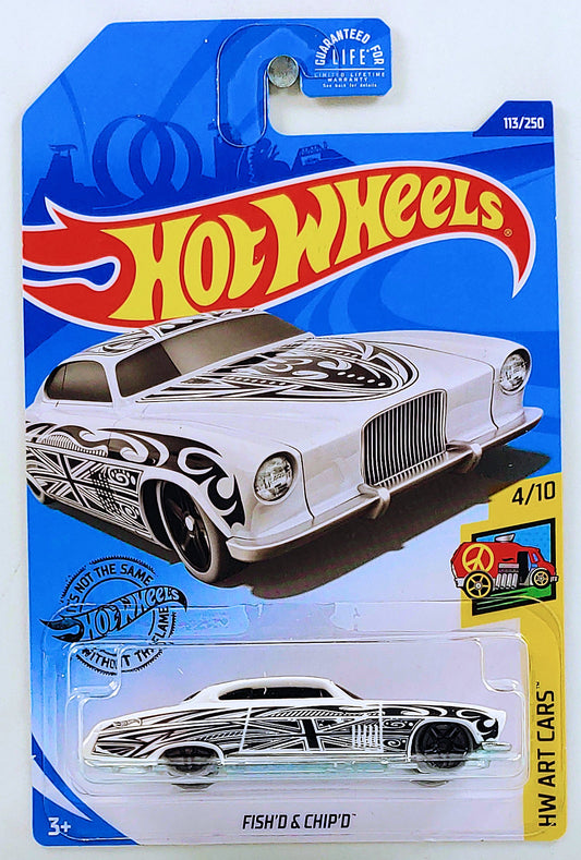 Hot Wheels 2020 - Collector # 113/250 - HW Art Cars 4/10 - Fish'D & Chip'D (Jaguar) - White - USA Card