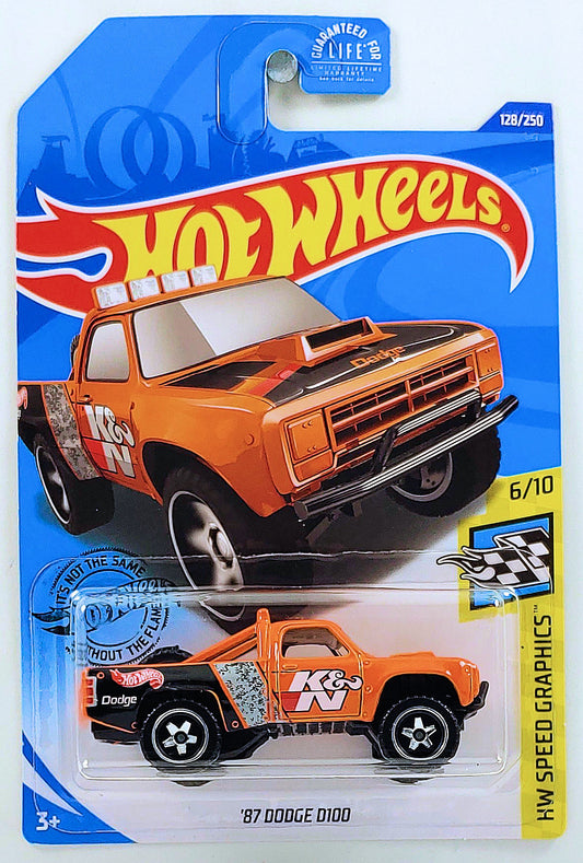 Hot Wheels 2020 - Collector # 128/250 - HW Speed Graphics 6/10 - '87 Dodge D100 - Orange / K&N Filters - USA Card