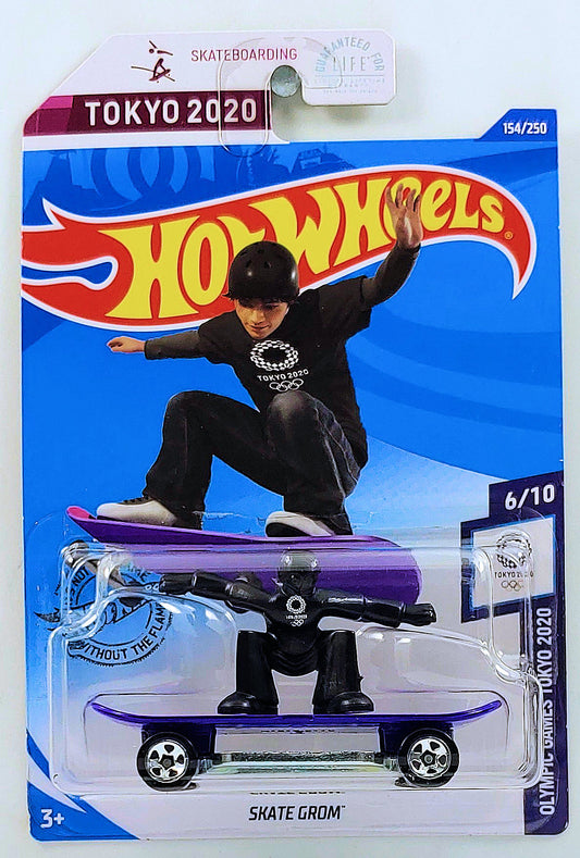 Hot Wheels 2020 - Collector # 154/250 - Olympic Games Tokyo 2020 6/10 - Skate Grom (Skate Brigade, Skate Punk) - Black & Purple - USA Card