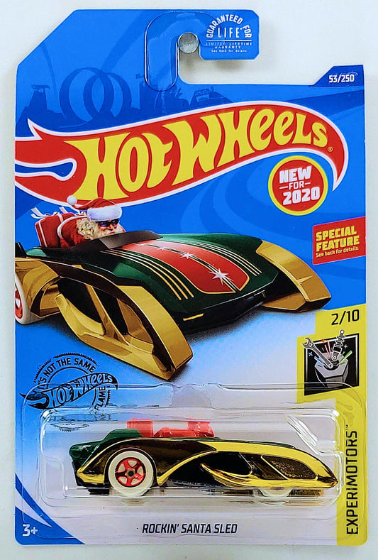 Hot Wheels 2020 - Collector # 053/250 - Experimotors 2/10 - New Models - Rockin' Santa Sled - Gold Chrome / Green - USA Card
