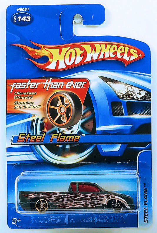Hot Wheels 2005 - Collector # 143/183 - Faster Than Ever - Steel Flame - Flat Black - FTE Wheels