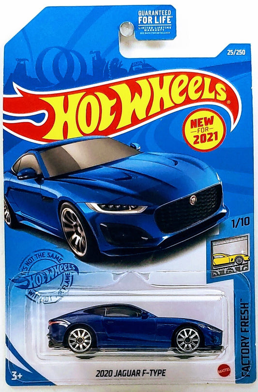 Hot Wheels 2021 - Collector # 025/250 - Factory Fresh 1/10 - New Models - 2020 Jaguar F-Type - Metalflake Velocity Blue - USA Card