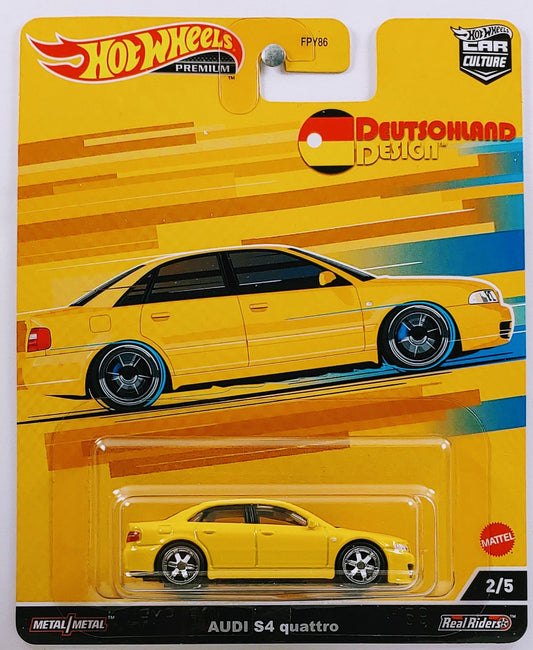 Hot Wheels 2022 - Premium / Car Culture / Deutschland 2/5 - Audi S4 quattro - Yellow - Metal/Metal & Real Riders