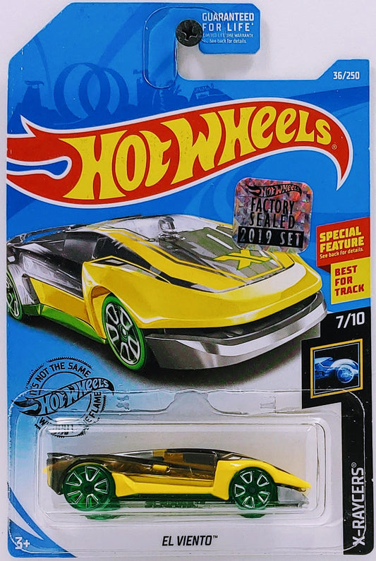 Hot Wheels 2019 - Collector # 036/250 - X-Raycers 7/10 - El Viento - Transparent Yellow - USA Card with a Factory Set Sticker