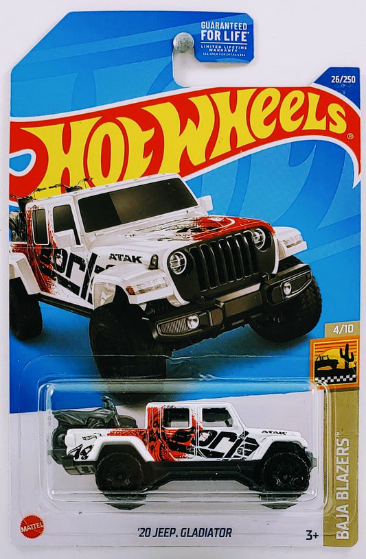 Hot Wheels 2022 - Collector # 026/250 - Baja Blazers 4/10 - '20 Jeep Gladiator - White / Borla - USA Card