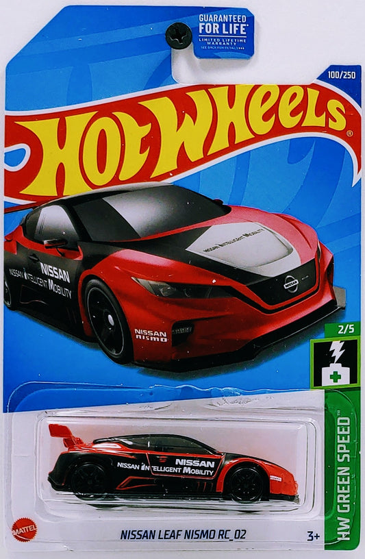 Hot Wheels 2022 - Collector # 100/250 - HW Green Speed 2/5 - Nissan Leaf Nismo RC_02 - Red - USA Card