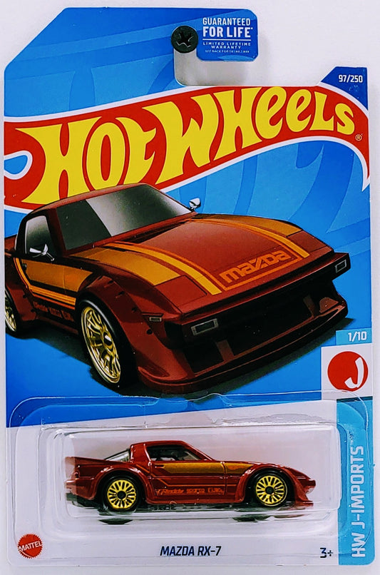 Hot Wheels 2022 - Collector # 097/250 - HW J-Imports 1/10 - Mazda RX-7 - Metalflake Red - USA Card