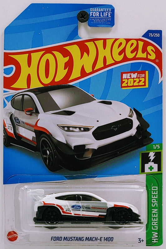 Hot Wheels 2022 - Collector # 073/250 - HW Green Speed 1/5 - New Model - Ford Mustang MACH-E 1400 - White - USA Card