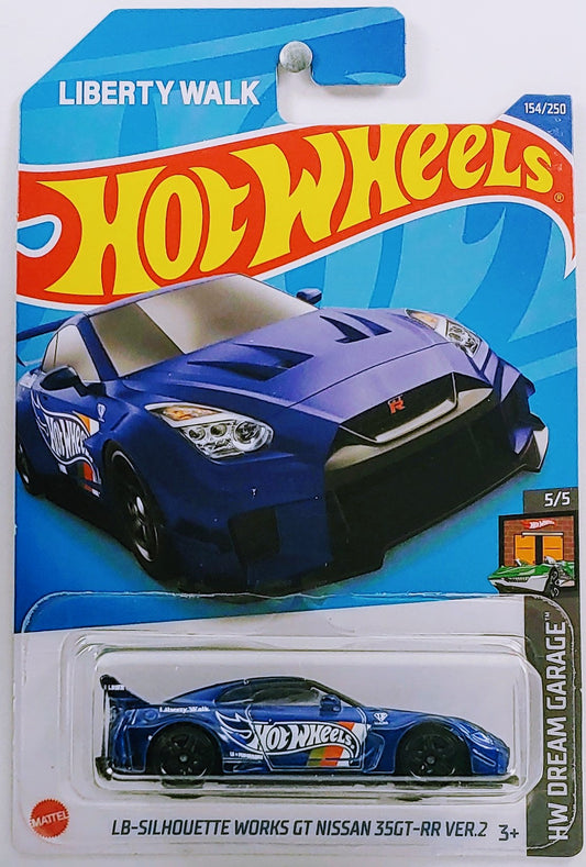 Hot Wheels 2022 - Collector # 154/250 - HW Dream Garage 5/5 - LB-Silhouette Works GT Nissan 35GT-RR Ver.2 - Blue - International 'Liberty Walk' Card