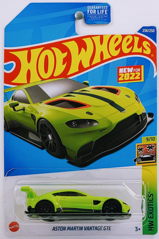 Hot Wheels 2022 - Collector # 238/250 - HW Exotics 9/10 - New Models - Aston Martin Vantage GTE - Bright Green - USA Card