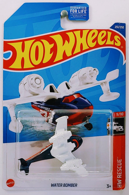 Hot Wheels 2022 - Collector # 231/250 - HW Rescue 9/10 - Water Bomber - Dark Blue, Red & White - USA Card