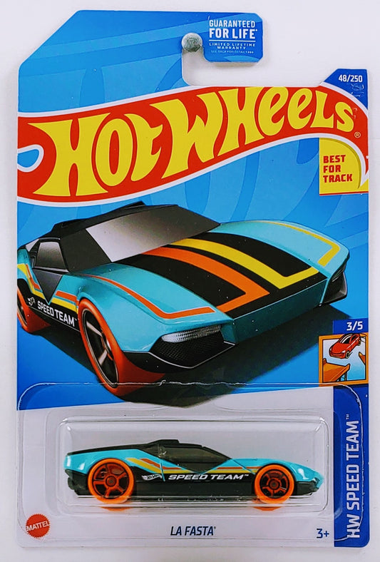 Hot Wheels 2022 - Collector # 048/250 - HW Speed Team 3/5 - La Fasta - Aqua - USA Card