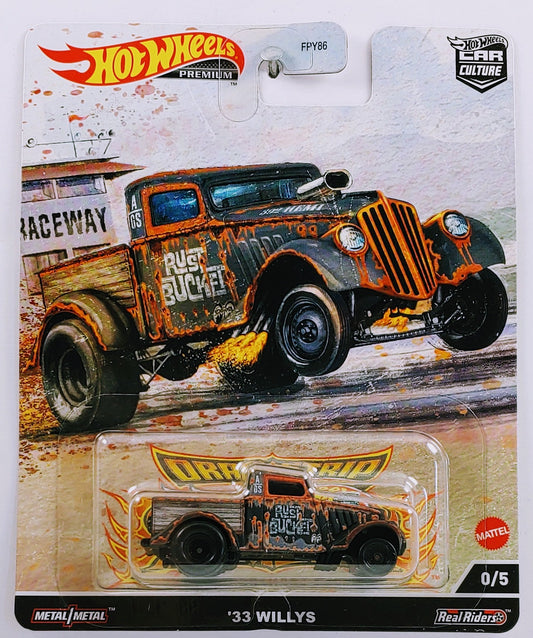 Hot Wheels 2022 - Premium / Car Culture / Drag Strip Demons 0/5 - '33 Willys - Reddish Brown / Rust Bucket - CHASE - Metal/Metal & Real Riders - Nice Art Blister Card - NEW Casting