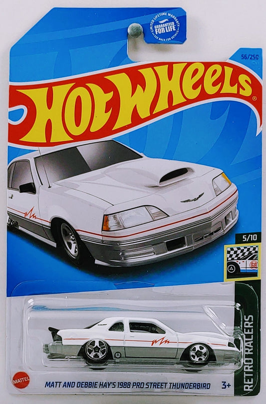 Hot Wheels 2023 - Collector # 056/250 - Retro Racers 5/10 - Matt and Debbie Hay's 1988 Pro Street Thunderbird - White - USA
