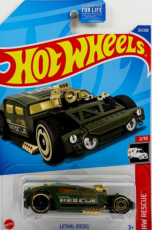 Hot Wheels 2022 - Collector # 121/250 - HW Rescue 2/10 - Lethal Diesel - Matte Green / Rescue - USA Card