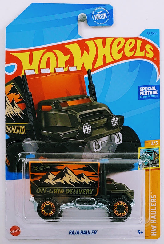 Hot Wheels 2023 - Collector # 033/250 - HW Haulers 3/5 - Baja Hauler - Brown & Orange / OFF-GRID DELIVERY - USA