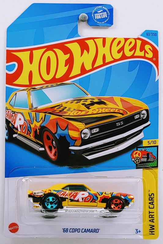Hot Wheels 2023 - Collector # 063/250 - HW Art Cars 5/10 - '68 COPO Camaro - Yellow / 'R' - USA