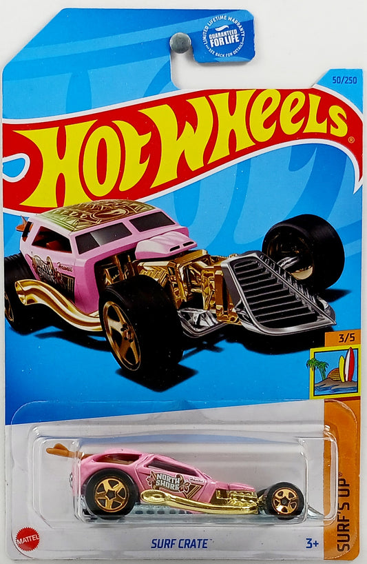 Hot Wheels 2023 - Collector # 050/250 - Surf's Up 3/5 - Treasure Hunts - Surf Crate - Pink - USA