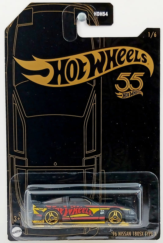 Hot Wheels 2023 - Theme / Black and Gold / 55th Anniversary 1/6 - '96 Nissan 180ZX Type X - Matte Black - Gold FC3 Wheels - Special Blister Card