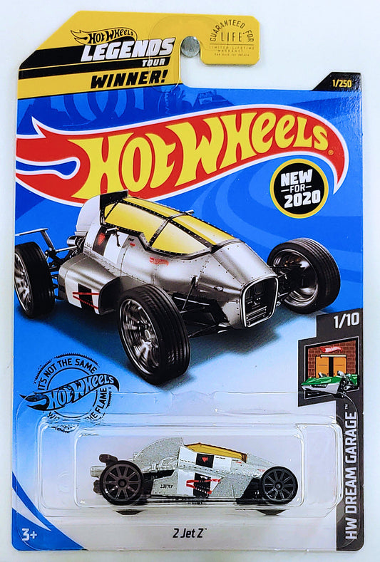Hot Wheels 2020 - Collector # 001/250 - HW Dream Garage 1/10 - 2 Jet Z - Silver - USA Card with Legends Tour Promo