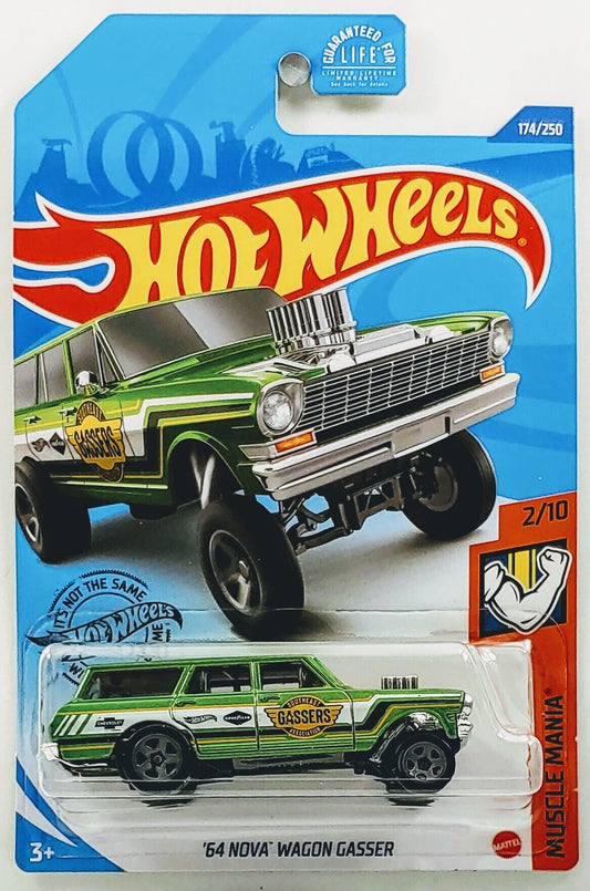 Hot Wheels 2020 - Collector # 174/250 - Muscle Mania 2/10 - '64 Nova Wagon Gasser - Metallic Green / Southeast Gassers Association - USA Card