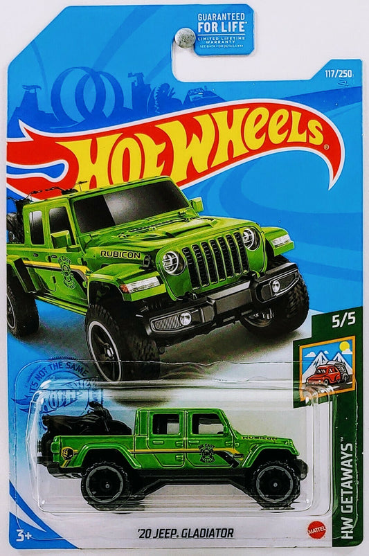 Hot Wheels 2021 - Collector # 117/250 - HW Getaways 5/5 - '20 Jeep Gladiator - Metalflake Lime Green - USA Card