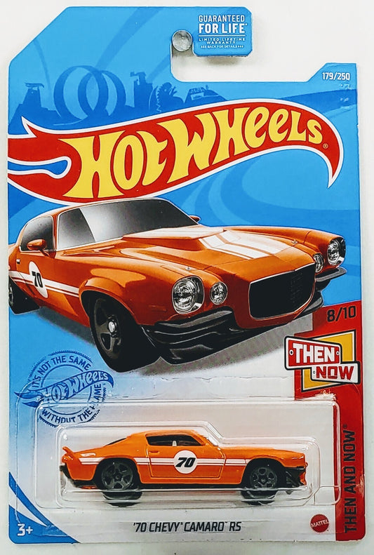 Hot Wheels 2021 - Collector # 179/250 - Then And Now 8/10 - `70 Chevy Camaro RS - Orange - USA Card