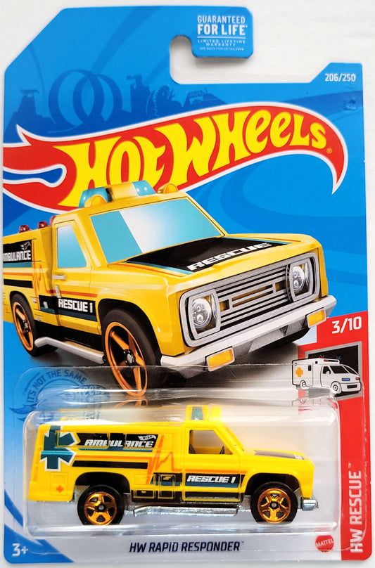 Hot Wheels 2021 - Collector # 206/250 - HW Rescue 3/10 - HW Rapid Responder - Yellow - USA Card