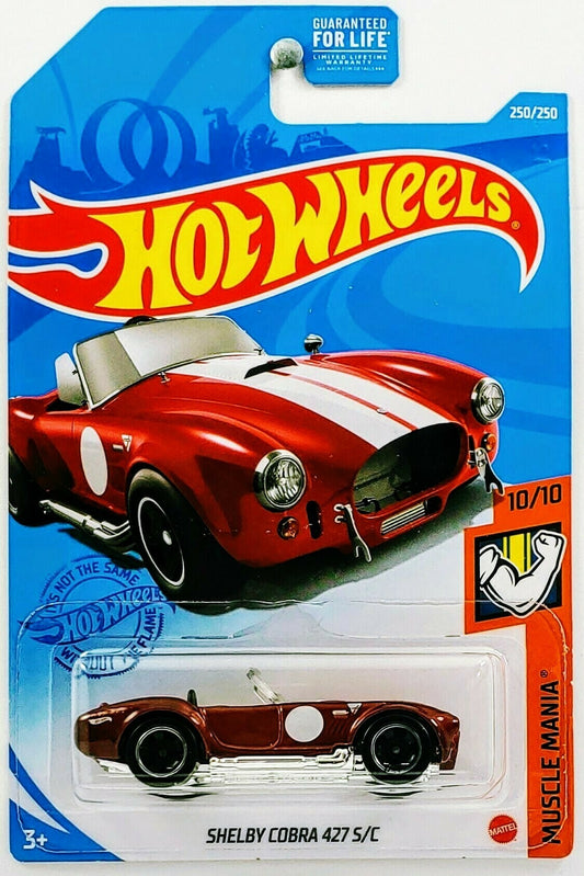 Hot Wheels 2021 - Collector # 250/250 - Muscle Mania 10/10 - Shelby Cobra 427 S/C - Dark Red - USA Card