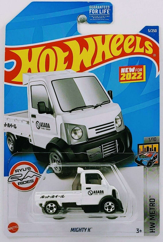Hot Wheels 2022 - Collector # 005/250 - HW Metro 1/10 - New Models - Mighty K - White / 'Asada Tire Shop' - USA Card