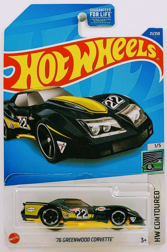 Hot Wheels 2022 - Collector # 021/250 - HW Contoured 1/5 - '76 Greenwood Corvette - Dark Blue - USA Card