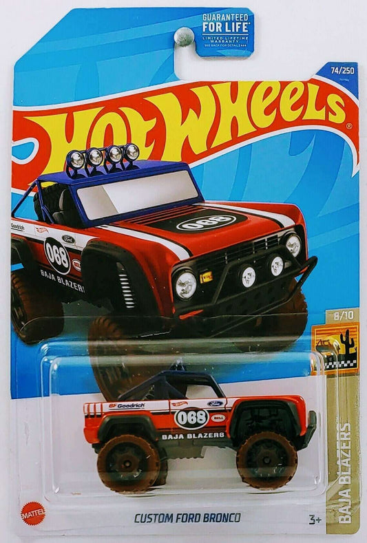 Hot Wheels 2022 - Collector # 074/250 - Baja Blazers 8/10 - Custom Ford Bronco - Red / #088 - USA Card