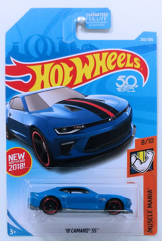 Hot Wheels 2018 - Collector # 265/365 - Muscle Mania 8/10 - New Models - '18 Camaro SS (Hot Wheels Special Edition) - Blue - USA 50th Card