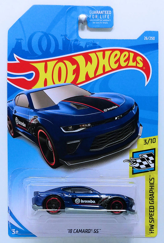 Hot Wheels 2019 - Collector # 026/250 - HW Speed Graphics 3/10 - '18 Camaro SS - Dark Blue / Brembo - USA Card