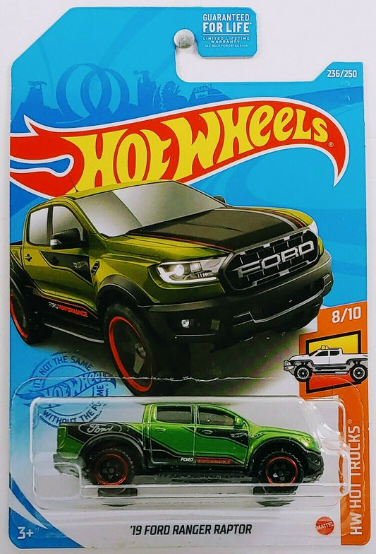 Hot Wheels 2021 - Collector # 236/250 - HW Hot Trucks 8/10 - '19 Ford Ranger Raptor - Metallic Green - USA Card