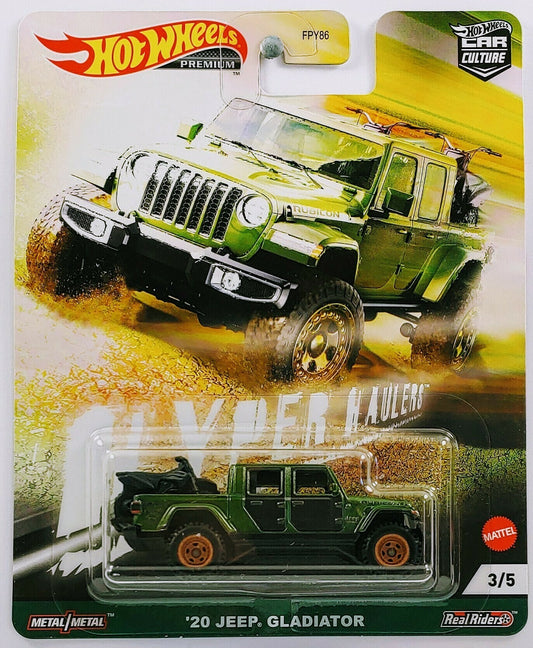 Hot Wheels 2021 - Premium / Car Culture / Hyper Haulers # 3/5 - '20 Jeep Gladiator - Metallic Dark Olive Green - Metal/Metal & Real Riders - NEW Casting