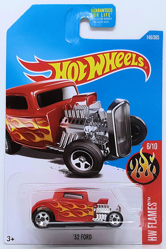 Hot Wheels 2017 - Collector # 146/365 - HW Flames 6/10 - '32 Ford - Red - USA Card