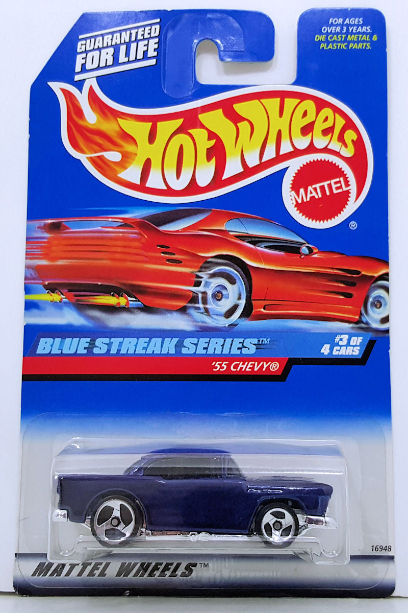 Hot Wheels 2018 50th Anniversary '55 Corvette Black With White Stripes - 1:64 Die-Cast Car - Then And Now Series 45/365