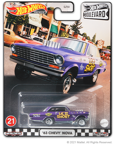 Hot Wheels 2021 Premium Boulevard 21 63 Chevy Nova Gasser Purple Lil II Short Metal Metal Real Riders Walmart Exclusive