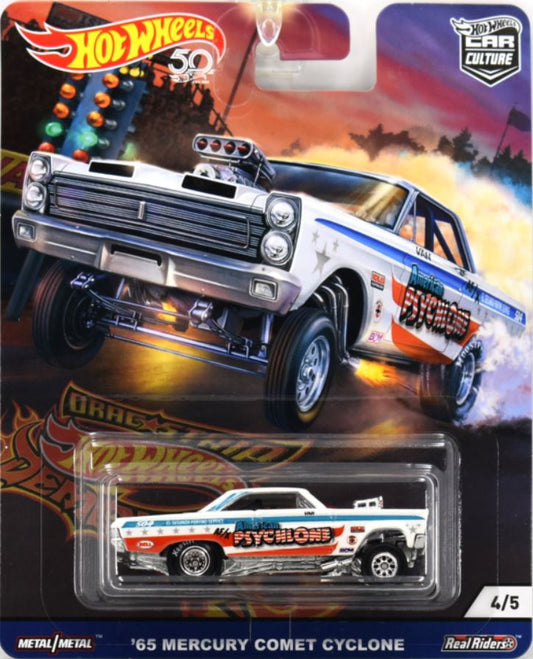 Hot Wheels 2018 - Premium / Car Culture / Drag Strip Demons 4/5 - '65 Mercury Comet Cyclone (Gasser) - White / 'Psychlone' - Metal/Metal & Real Riders