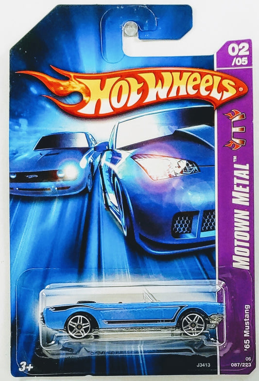 Hot Wheels 2006 - Collector # 087/219 - Motown Metal 2/5 - ‘65 Mustang (Convertible) - Blue - PR5 Wheels - Opening Hood - USA '07 Card