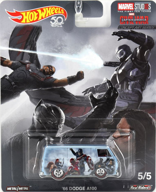 Hot Wheels 2018 - Pop Culture / Marvel Studios 5/5 - '66 Dodge A100 - Light Blue / Various Avengers - Metal/Metal & Real Riders